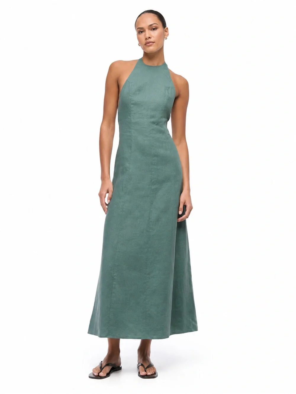 A&F XST Linen High-Neck Maxi Dress halter 0833 tall XS green Abercrombie fitch